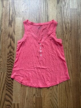 LOFT Coral Sleeveless V-Neck Henley Tank